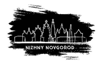 Nizhny Novgorod Rusya Şehri silueti. El çizimi çizimi. Modern Mimariyle İş Seyahatleri ve Turizm Konsepti. Vektör İllüstrasyonu. Nizhny Novgorod Şehir Manzarası.