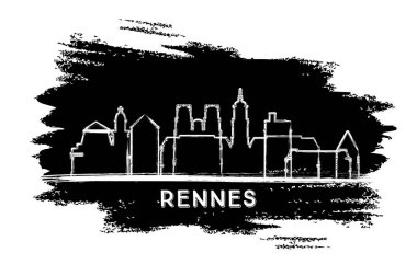 Rennes France City Skyline silueti. El çizimi çizimi. Modern Mimariyle İş Seyahatleri ve Turizm Konsepti. Vektör İllüstrasyonu. Rennes Şehir Manzarası Simgeleri.