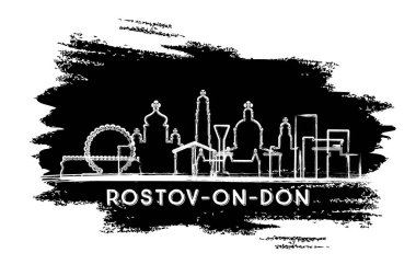 Rostov, Don Russia City Skyline Silhouette 'de. El çizimi çizimi. Modern Mimariyle İş Seyahatleri ve Turizm Konsepti. Vektör İllüstrasyonu. Rostov, Don Cityscape Üzerinde Tarihi İşaretlerle.