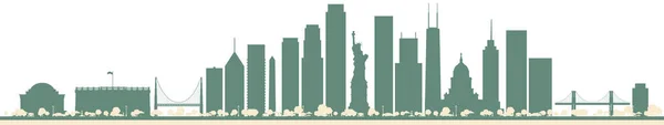 Resumen Usa Skyline Con Rascacielos Colores Puntos Referencia Ilustración Vectorial — Vector de stock
