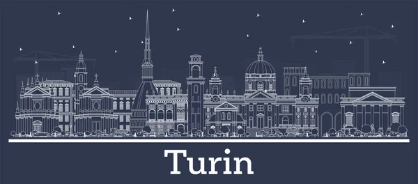 Outline Turin Italy City Skyline White Buildings Vector Illustration Business — Stock Vector