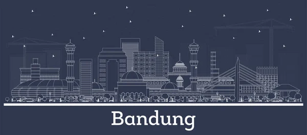 Контур Бандунг Индонезии City Skyline Белыми Зданиями Векторная Иллюстрация Концепция — стоковый вектор