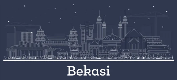 Outline Bekasi Indonesia City Skyline Dengan Gedung Putih Vector Illustration - Stok Vektor