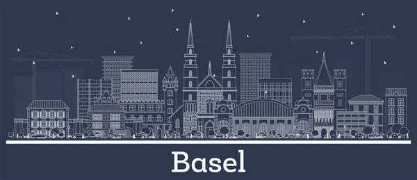 Outline Basel Switzerland City Skyline White Buildings Vector Illustration Business — Stock Vector