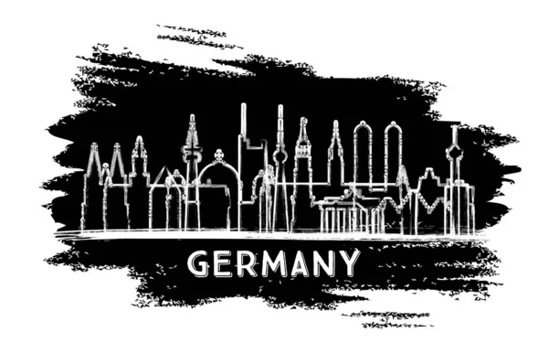 ドイツ都市スカイラインシルエット 手描きスケッチ 現代建築とビジネス旅行や観光の概念 ベクトルイラスト ランドマークとドイツの都市景観 — ストックベクタ