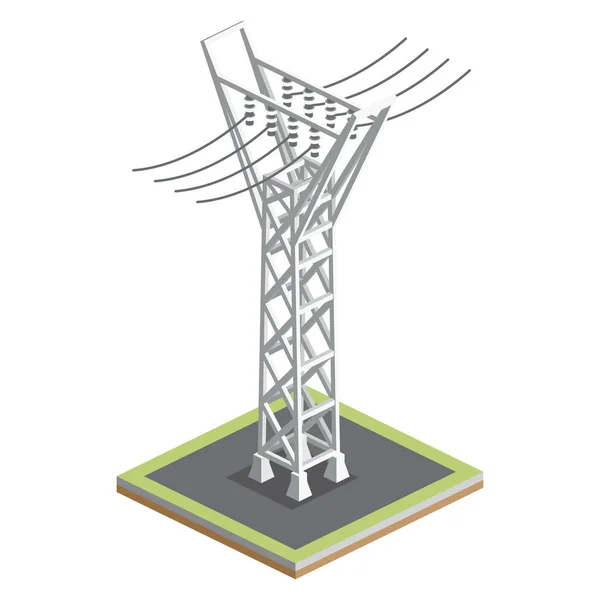 Isometrische Hoogspanningstransmissielijn Vector Illustratie Element Van Distributieketen Elektrische Pyloon Geïsoleerd — Stockvector