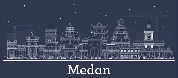 Outline Medan Indonesia City Skyline White Buildings Vector Illustration Business — Stock Vector