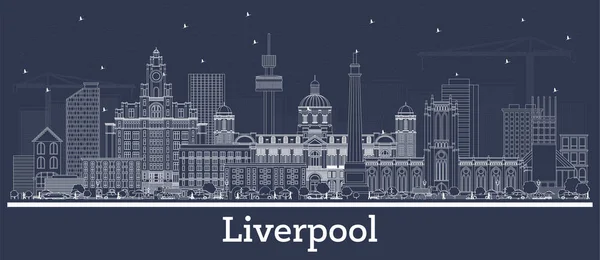 Outline Liverpool City Skyline White Buildings Vector Illustration Business Travel — Stock Vector