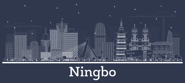 Outline Ningbo China City Skyline Con Edifici Bianchi Illustrazione Vettoriale — Vettoriale Stock