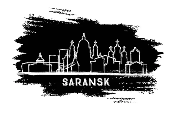 Saransk Russia City Skyline Silhouette Inglés Boceto Dibujado Mano Concepto — Vector de stock
