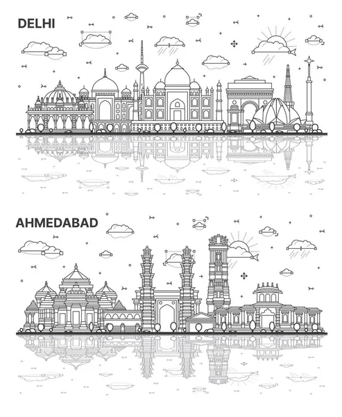 Esquema Ahmedabad Delhi India City Skyline Set Con Edificios Históricos —  Fotos de Stock
