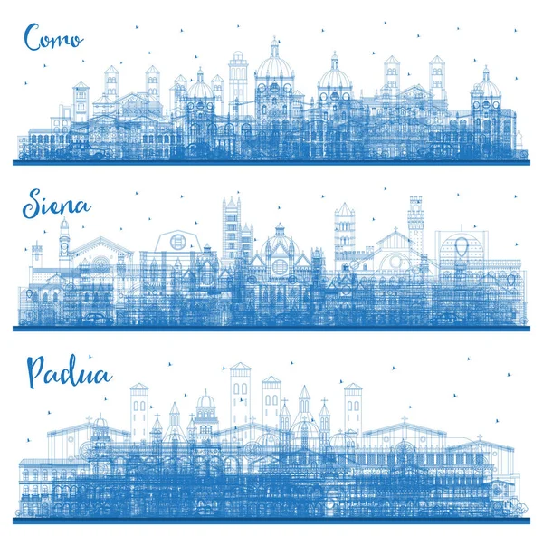 Aperçu Sienne Padoue Côme Italie City Skyline Set Blue Buildings — Photo
