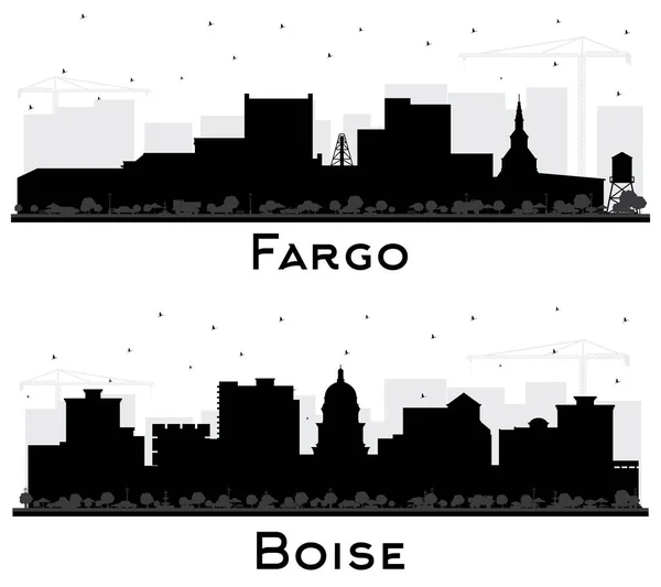 Boise Idaho Fargo North Dakota City Skyline Silhouette Set Black — Stock fotografie