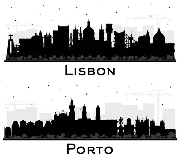 Porto Und Lissabon Portugal City Skyline Silhouette Mit Schwarzen Gebäuden — Stockfoto