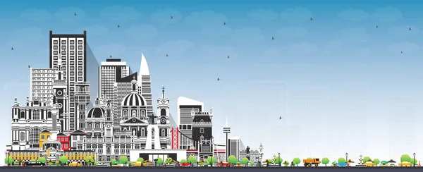 Willkommen Portugal Stadtsilhouette Mit Grauen Gebäuden Und Blauem Himmel Konzept — Stockfoto