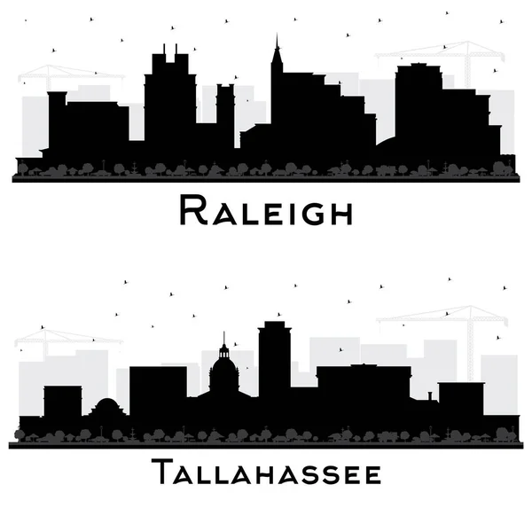 Tallahassee Florida Raleigh North Carolina City Skyline Silhouette Zestaw Czarnymi — Zdjęcie stockowe
