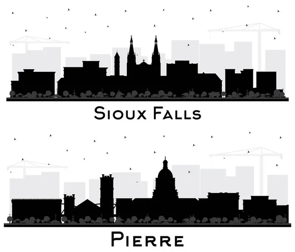 Pierre Sioux Falls South Dakota City Skyline Silhouette Set Black — Stock Photo, Image