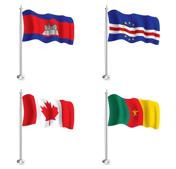 Kanadyjska Cabo Verde Kameruńska Kambodżańska Flaga Zestaw Izolowana Flaga Fali — Zdjęcie stockowe