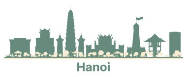 Soyut Hanoi Vietnam Şehri Skyline ve Renkli Binalar. Vektör İllüstrasyonu. Modern Mimariyle İş Seyahati ve Turizm Konsepti.