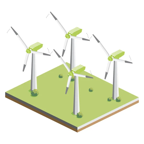 Windturbines Boerderij Isometrische Energiegenerator Vector Illustratie Schone Eneergieën — Stockvector