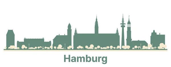 要約色の建物とハンブルクドイツシティスカイライン ベクトルイラスト 現代建築とビジネス旅行と観光の概念 — ストックベクタ