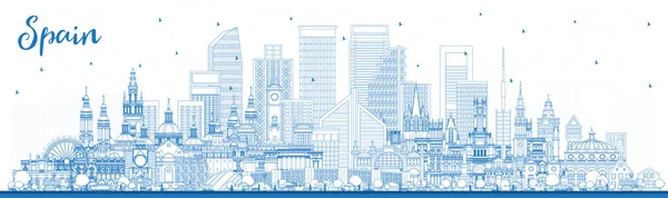Нарисуйте Горизонты Города Голубыми Зданиями Векторная Иллюстрация Современная Историческая Архитектура — стоковый вектор