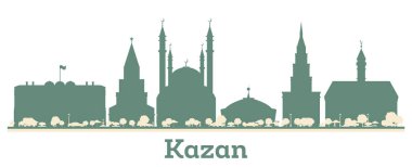 Soyut Kazan Rusya Şehri Renkli Binalar ile Skyline. Vektör İllüstrasyonu. Modern Mimariyle İş Seyahati ve Turizm Konsepti.