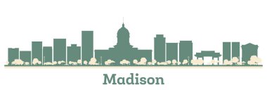 Soyut Madison USA City Skyline ve Color Buildings. Vektör İllüstrasyonu. Modern Mimariyle İş Seyahati ve Turizm Konsepti.