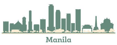 Soyut Manila Filipinler Şehri Renk Binaları ile Skyline. Vektör İllüstrasyonu. Modern Mimariyle İş Seyahati ve Turizm Konsepti.