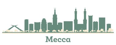 Soyut Mekke Suudi Arabistan Şehri Renkli Binalar ile Skyline. Vektör İllüstrasyonu. Modern Mimariyle İş Seyahati ve Turizm Konsepti.