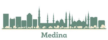 Soyut Medine Suudi Arabistan Şehri Renkli Binalar ile Skyline. Vektör İllüstrasyonu. Modern Mimariyle İş Seyahati ve Turizm Konsepti.