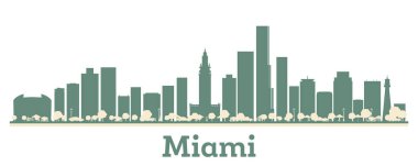 Soyut Miami USA City Skyline ve Color Buildings. Vektör İllüstrasyonu. Modern Mimariyle İş Seyahati ve Turizm Konsepti.