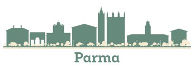 Renkli Binalarla Soyut Parma Skyline. Vektör İllüstrasyonu. Tarihi Binalarla İş Seyahati ve Turizm Konsepti.