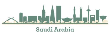 Soyut Suudi Arabistan Şehri Skyline ve Renkli Binalar. Vektör İllüstrasyonu. Modern Mimariyle İş Seyahati ve Turizm Konsepti.