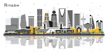 Riyad Suudi Arabistan Şehri Renkli Binalar ve Beyaz Renkli Yansımalar ile Skyline. Vektör İllüstrasyonu. Modern Mimariyle İş Seyahati ve Kavram. Tarihi Simgelerle Riyad Şehir Manzarası.