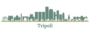 Soyut Trablus Libya Şehri Renk Binaları ile Skyline. Vektör İllüstrasyonu. Modern Mimariyle İş Seyahati ve Turizm Konsepti.