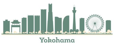 Soyut Yokohama Japonya Şehri Renkli Binalar ile Skyline. Vektör İllüstrasyonu. Modern Mimariyle İş Seyahati ve Turizm Konsepti.
