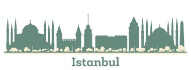 Soyut İstanbul Türkiye Şehri Renkli Binalarla Ufuk Çizgisi. Vektör İllüstrasyonu. Modern Mimariyle İş Seyahati ve Turizm Konsepti.