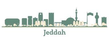 Soyut Jeddah Suudi Arabistan Şehri Renkli Binalar ile Skyline. Vektör İllüstrasyonu. Modern Mimariyle İş Seyahati ve Turizm Konsepti.