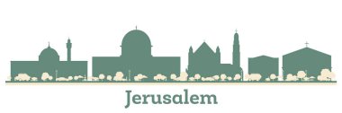 Renkli binalarla soyut Kudüs İsrail Şehri silueti. Vektör İllüstrasyonu. Modern Mimariyle İş Seyahati ve Turizm Konsepti.