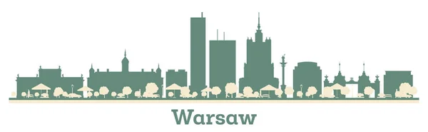 Streszczenie Warszawska Polska Panorama Miasta Kolorowymi Budynkami Ilustracja Wektora Koncepcja — Wektor stockowy