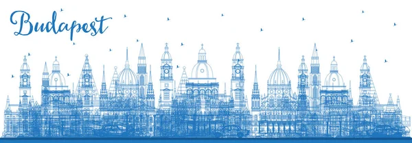 Budapeşte Nin Ana Hatlarıyla Macar Şehri Mavi Binalı Skyline Vektör — Stok Vektör
