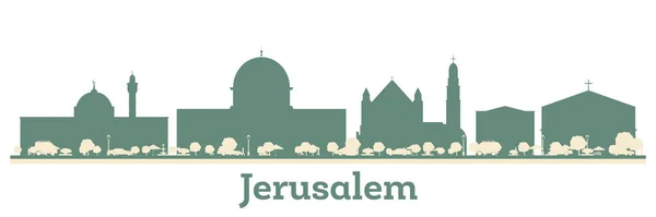 耶路撒冷 以色列城市 天际线与彩色建筑 病媒说明 商务旅游与现代建筑的概念 — 图库矢量图片