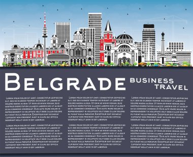 Belgrad Sırbistan Renkli Binalar, Mavi Gökyüzü ve Boşluğu Kopyala ile Skyline Şehri. Vektör İllüstrasyonu. Tarihi Simgelerle Belgrad Şehri. Tarihi Mimariyle İş Seyahati ve Turizm Konsepti.