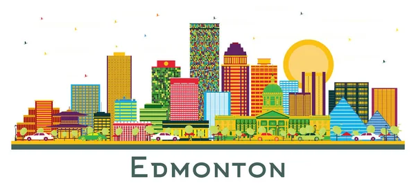Эдмонтон Канада Сити Skyline Цветными Зданиями Изолированными Белом Векторная Иллюстрация — стоковый вектор