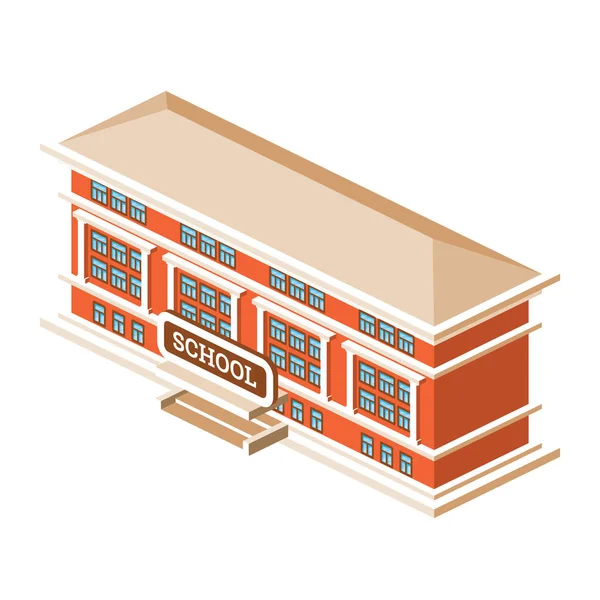 Isometrisches Schulgebäude Isoliert Auf Weißem Hintergrund Vektorillustration — Stockvektor