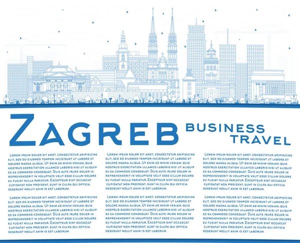 Esquema Zagreb Croacia Ciudad Skyline Con Edificios Azules Espacio Copia — Vector de stock