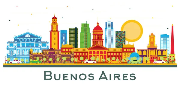 ブエノスアイレスアルゼンチン白に隔離された色のランドマークと都市スカイライン ベクトルイラスト ランドマーク付きブエノスアイレス市の風景 — ストックベクタ