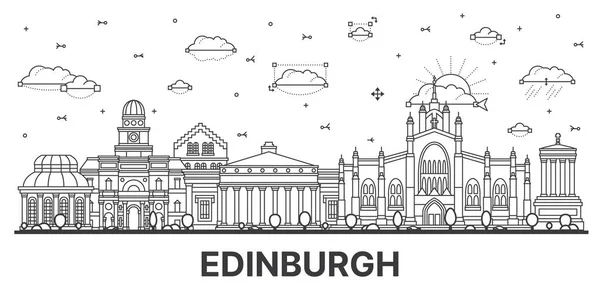 Obrys Edinburgh Scotland City Skyline Moderními Historickými Budovami Izolované Bílém — Stockový vektor