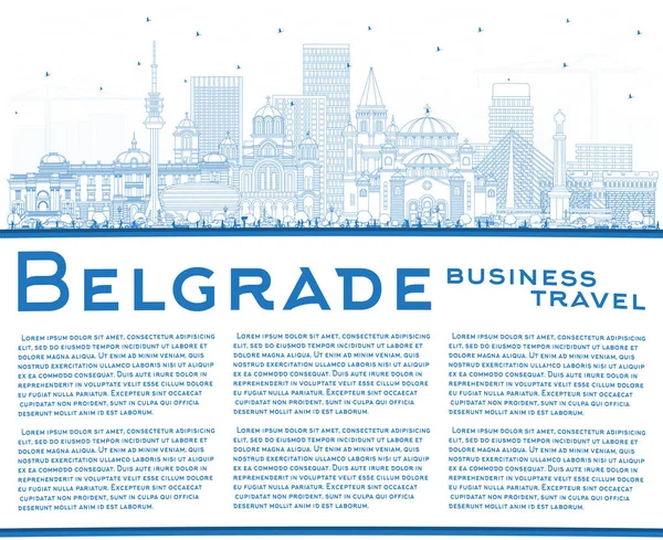Esquema Belgrado Serbia City Skyline Con Edificios Azules Espacio Copia — Vector de stock